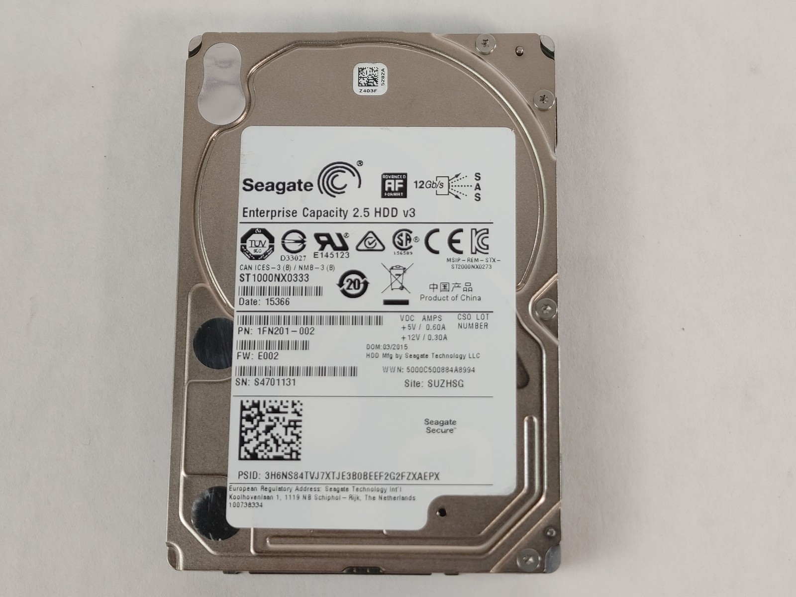Seagate  ST1000NX0333 Enterprise Capacity v3 1TB 2.5" SAS 3 Enterprise Hard
