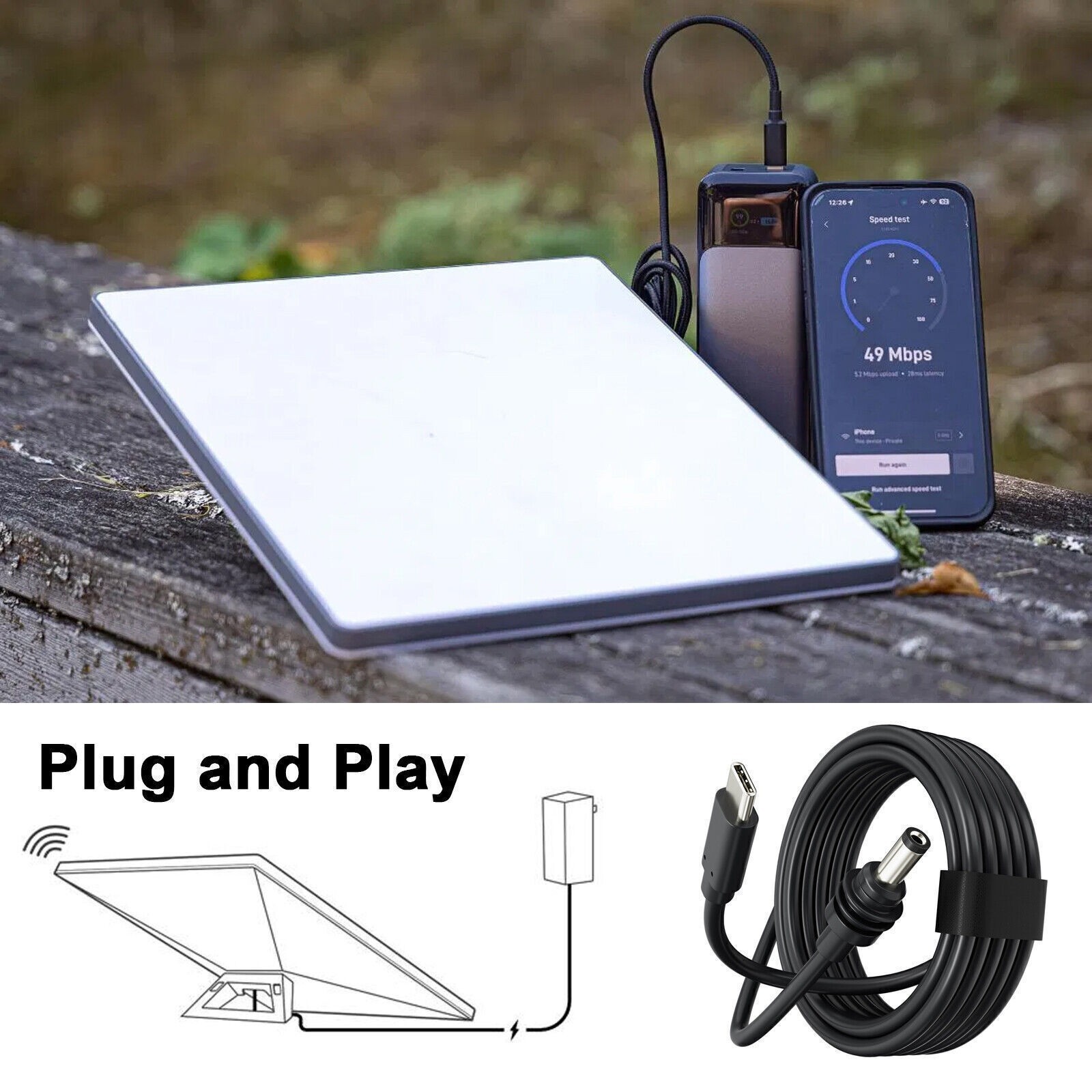 For Starlink Mini DC to USB C Power Replacement Cable 9.8 ft/3m Cord Adapter Kit