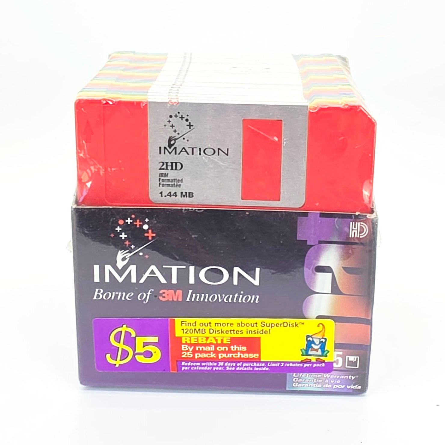 Imation 3.5" Floppy Disk 2HD IBM Formatted 1.44 MB Rainbow Diskettes Sealed 25pc