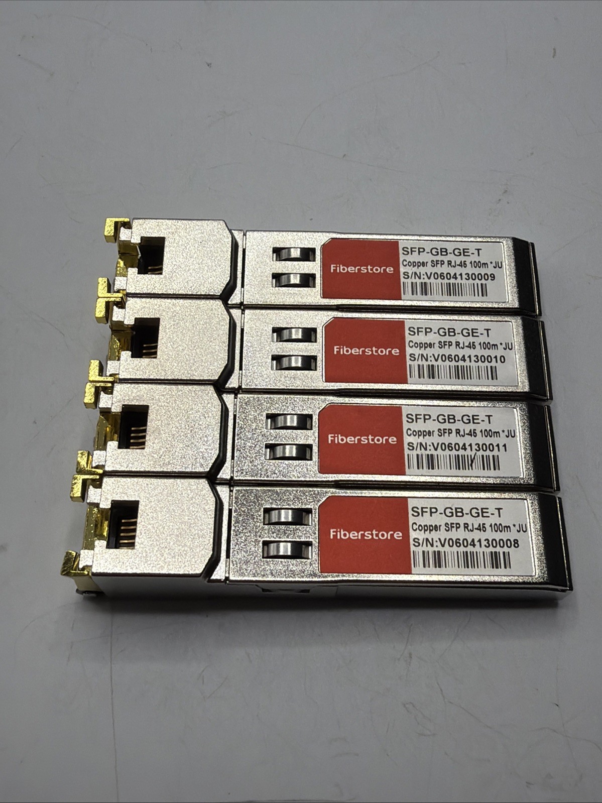 Lot of 4 Fiberstore SFP-GB-GE-T 1000Base-T SFP 100m Transceiver Modules