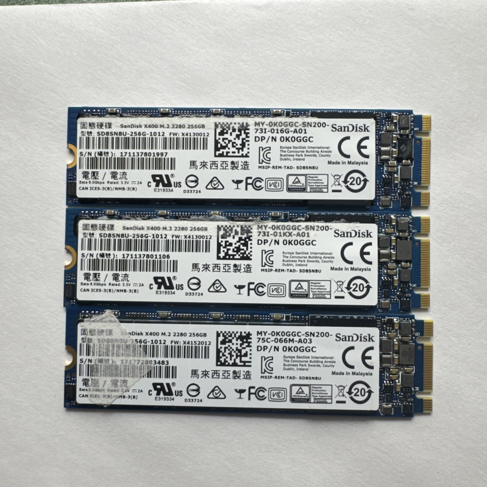 SanDisk 256GB M.2 SSD | SD8SN8U-256G-1012 | My-0K0K0GGC-SN200 | X400 Lot of 3
