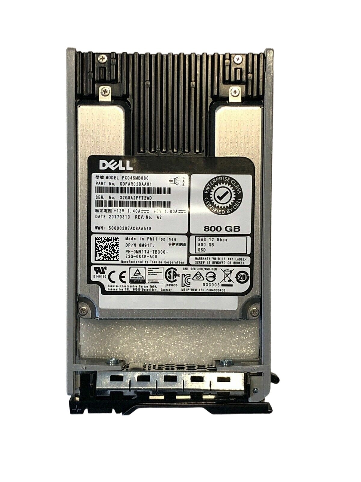 M91TJ PX04SMB080 New Dell 800GB 12Gbps SAS WI MLC 2.5'' SSD 14/15/16G KIT