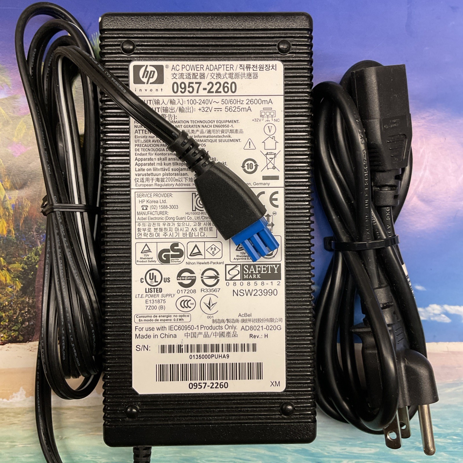 GENUINE HP 0957-2260 32V 5625mA AC Power Adapter Blue End Scanner Printer 3 PIN