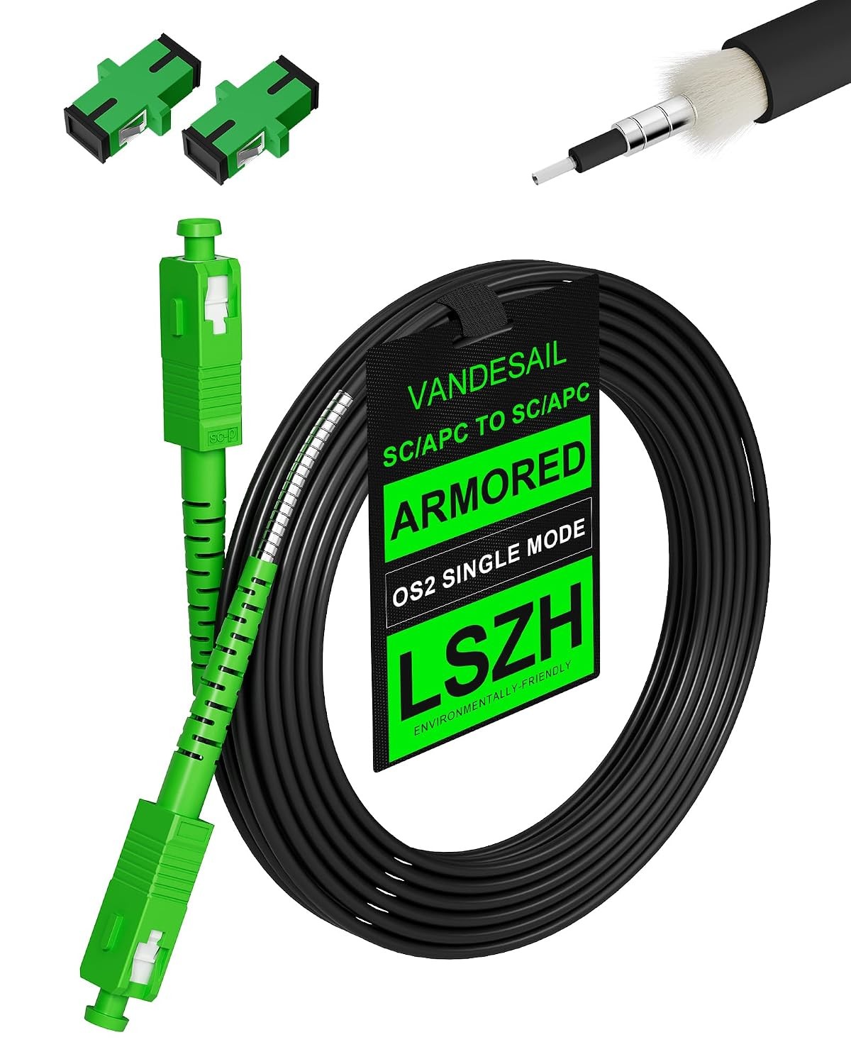 30M Black Outdoor Armored SC/APC OS2 100ft Fiber Optic Internet Cable 30m Meter