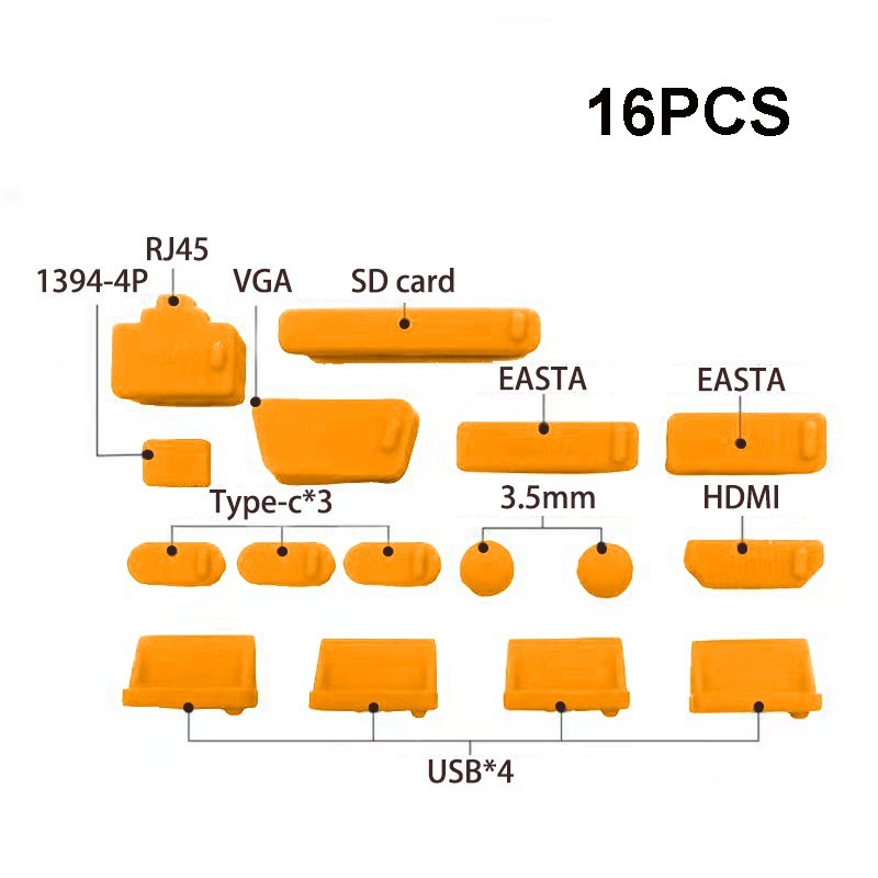 16PCS Silicone Dust Plug Set USB C HDMI RJ45 SD Port Cover Laptop Anti Dust Caps