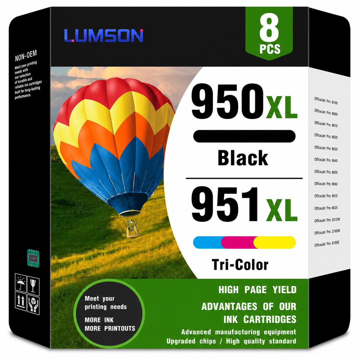 8pk Compatible 950XL 951XL Ink Combo for HP OfficeJet Pro 8600 ( 2BK/2C/2M/2Y)