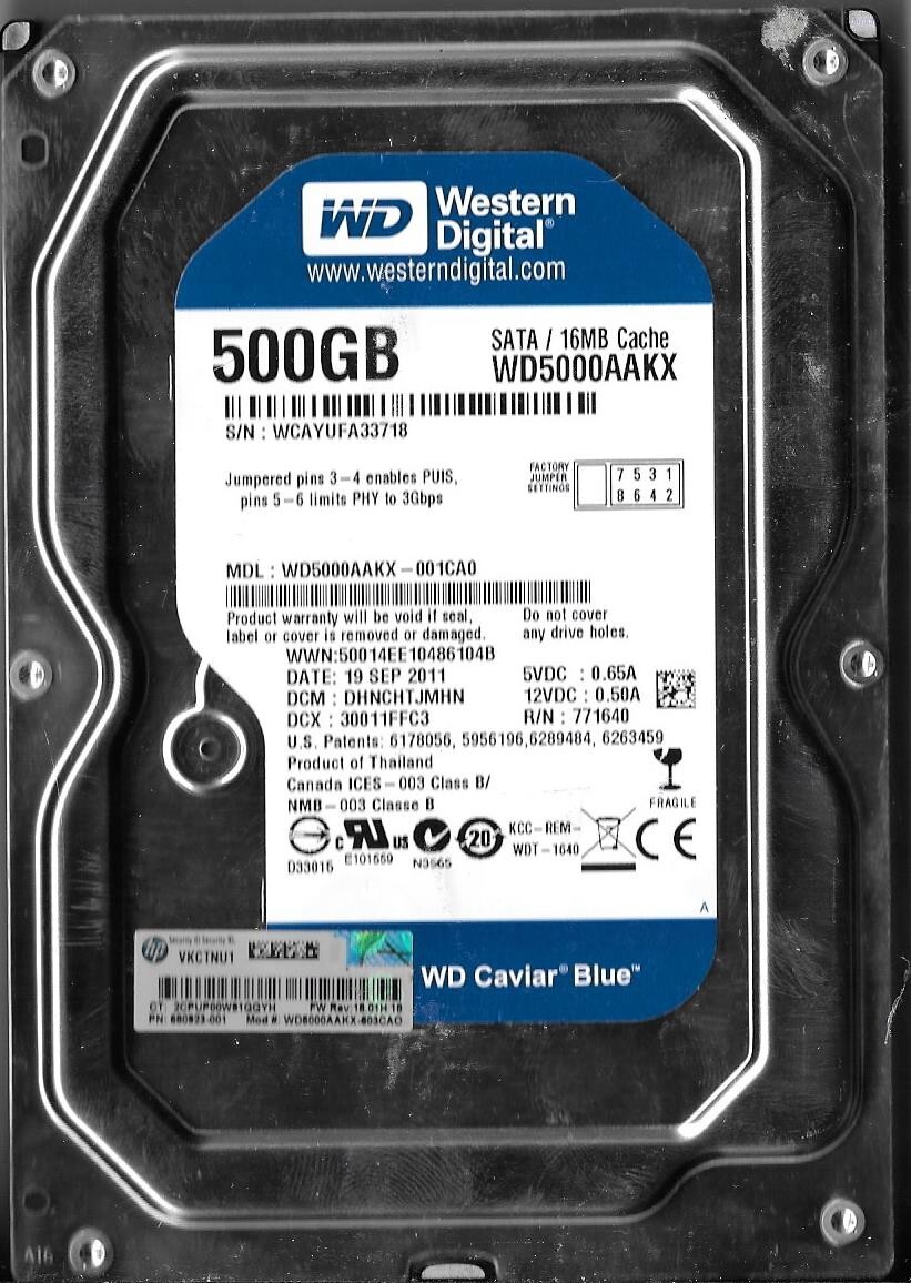 Western Digital WD5000AAKX-001CA0 500GB Sata Hard Drive DCM: DHNCHTJMHN
