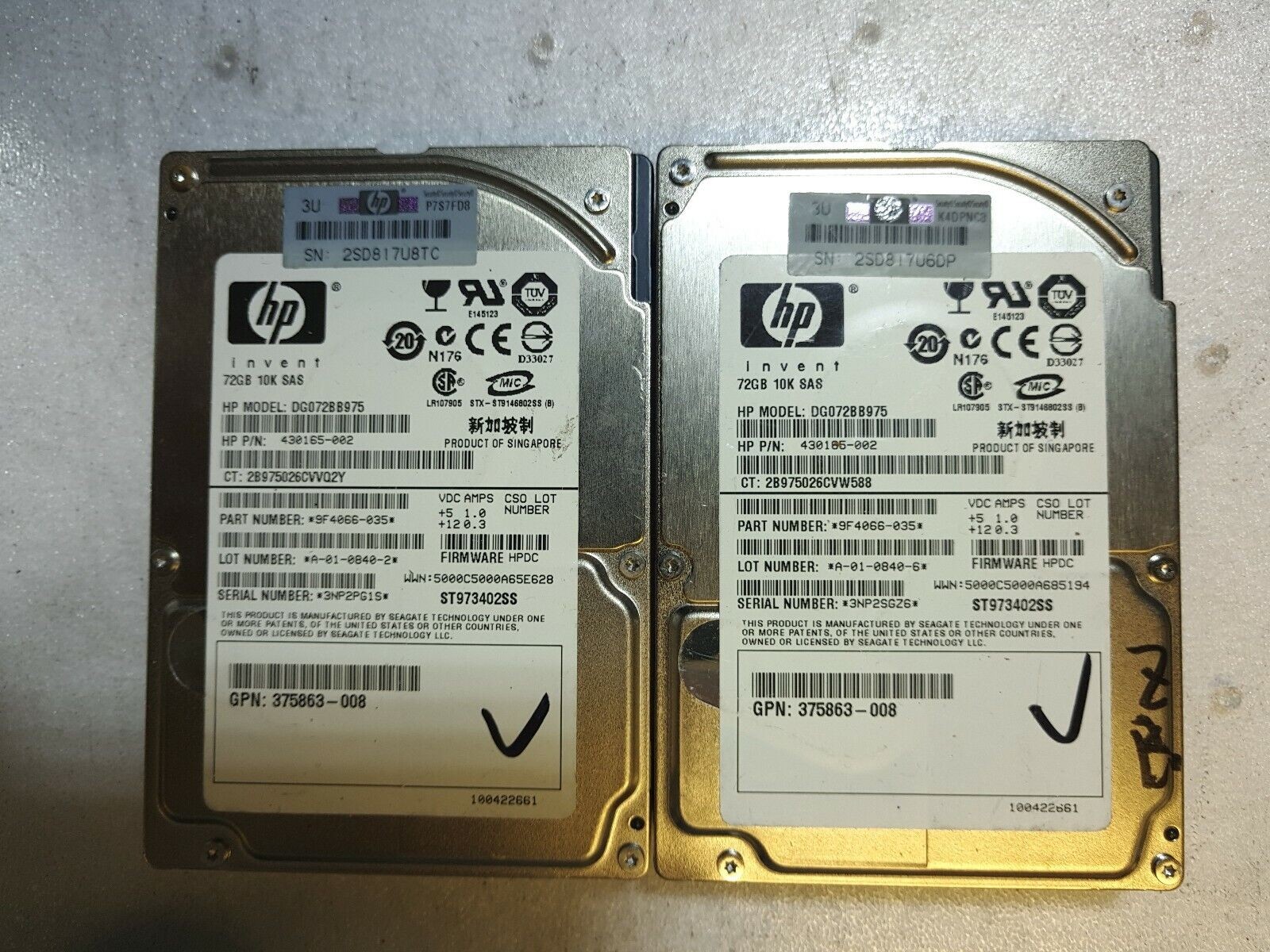 - 2x  HP 430165-002 | DG072BB975 72GB 10000RPM 2.5" SAS  Hard Drive Tested