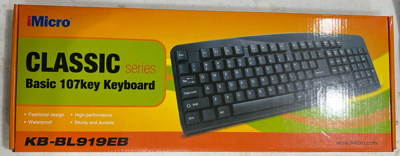 iMicro USB KB-BL919EB New in Box Black QWERTY Computer PC Keyboard Windows & Mac