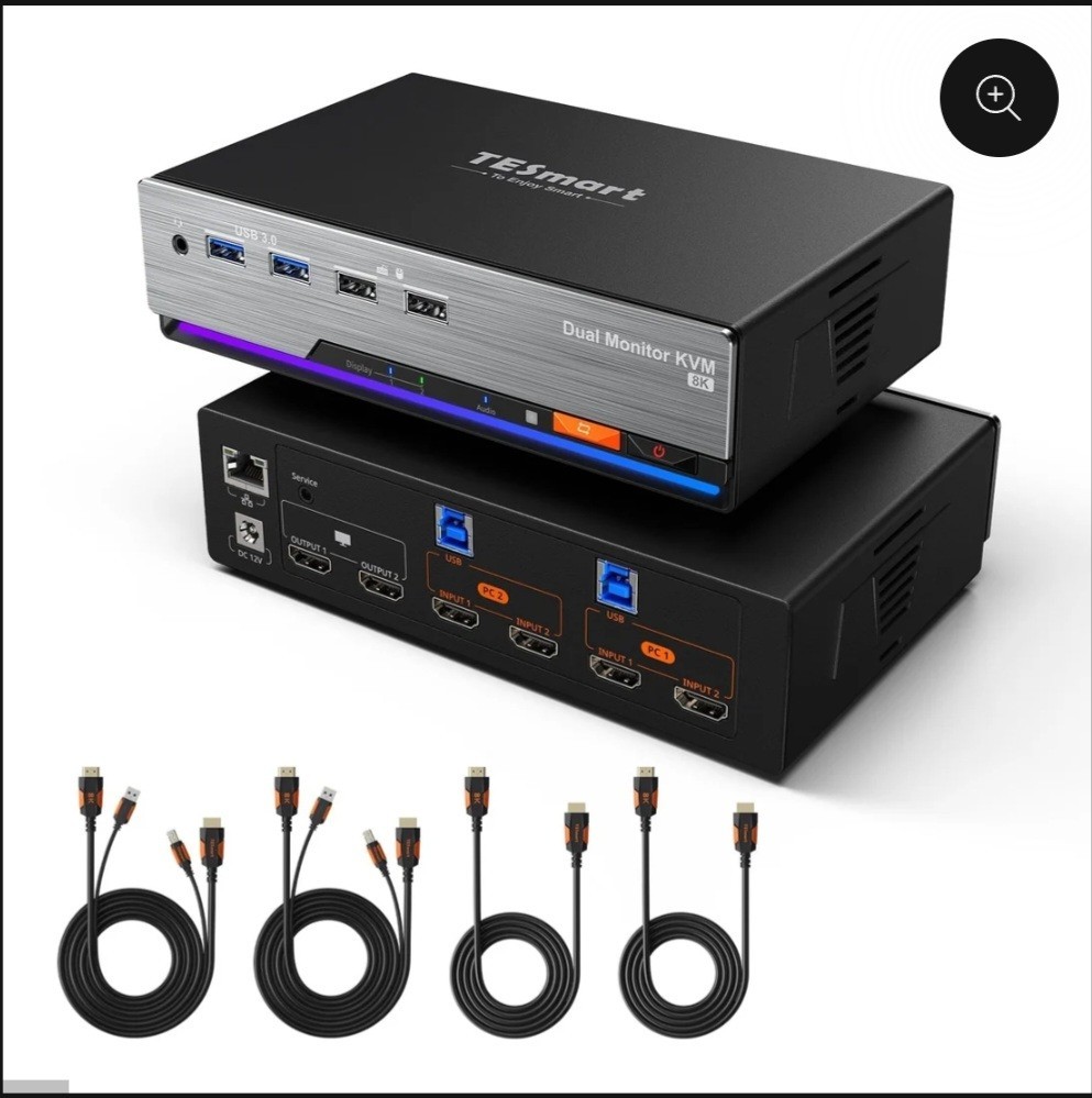TESmart HKS202-M24-USBK 2-Port Dual HDMI KVM Switch 12V