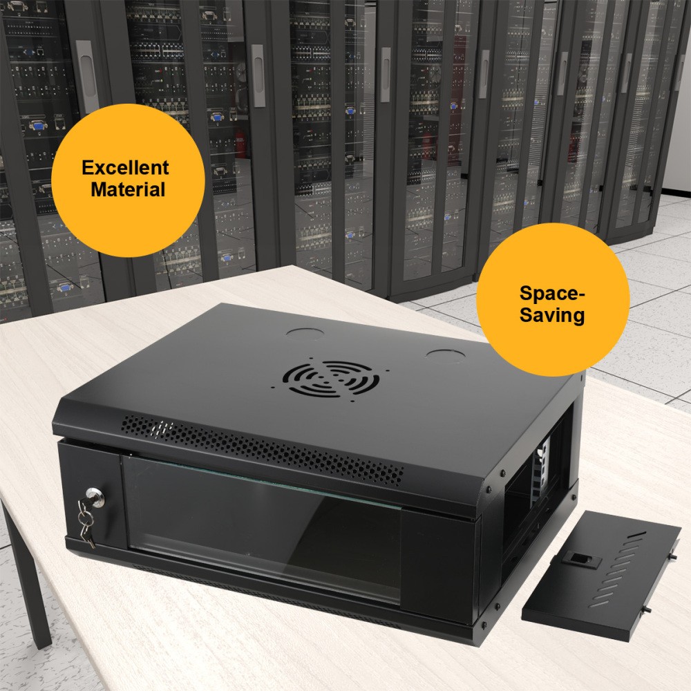 4U Server Rack Enclosure 15.74" Wall Mount Server Cabinet w/Glass Locking Door