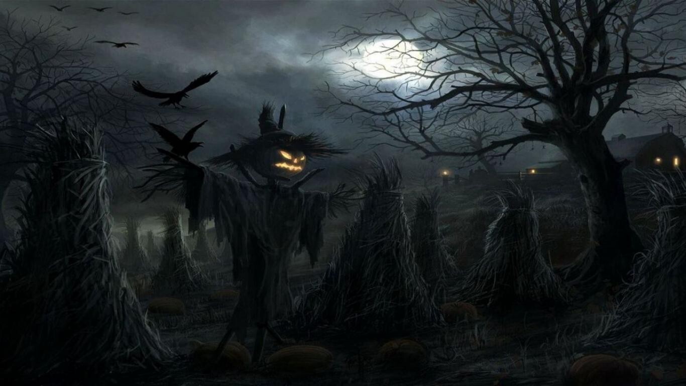 Landscape halloween dark night fall scarecrows birds Custom Gaming Mat Desk