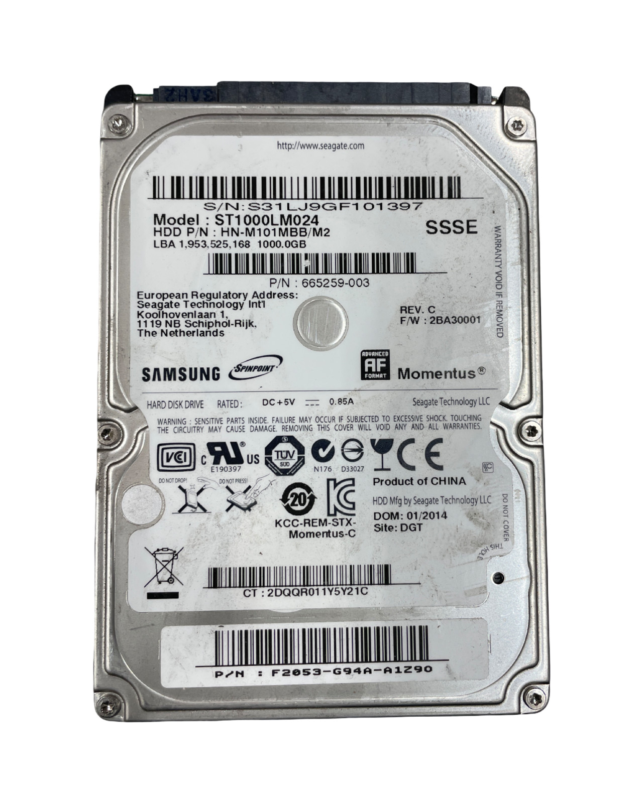 (LOT OF 2) Seagate ST1000LM024 1TB 2.5" SATA Hard Drive #21