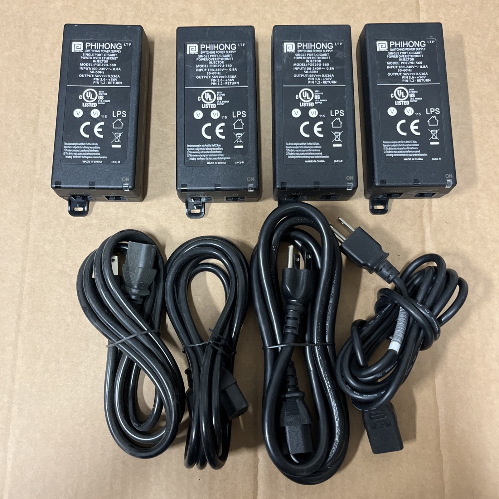 LOT Of (4) Phihong PH POE29U-560 Single Port Power of Elthernet PoE W/AC Cord