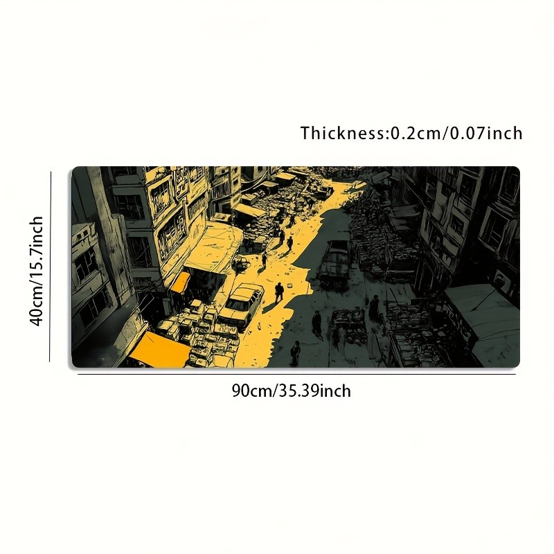 1 Extra-Large Gaming Mouse Pad with Yellow & Black Urban Street Sketch Art Des
