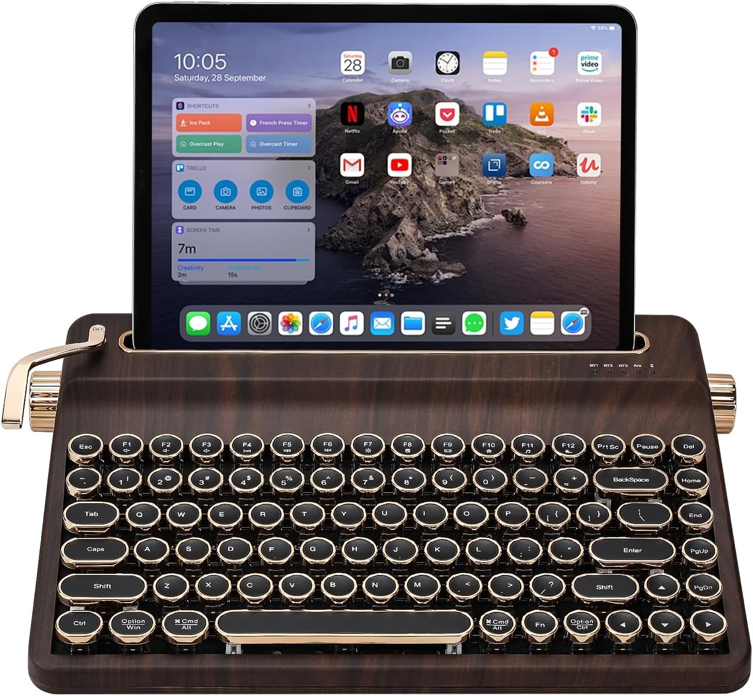 YUNZII QL75 Wireless Typewriter - Mechanical Keyboard- Round Keys - Wood Onyx