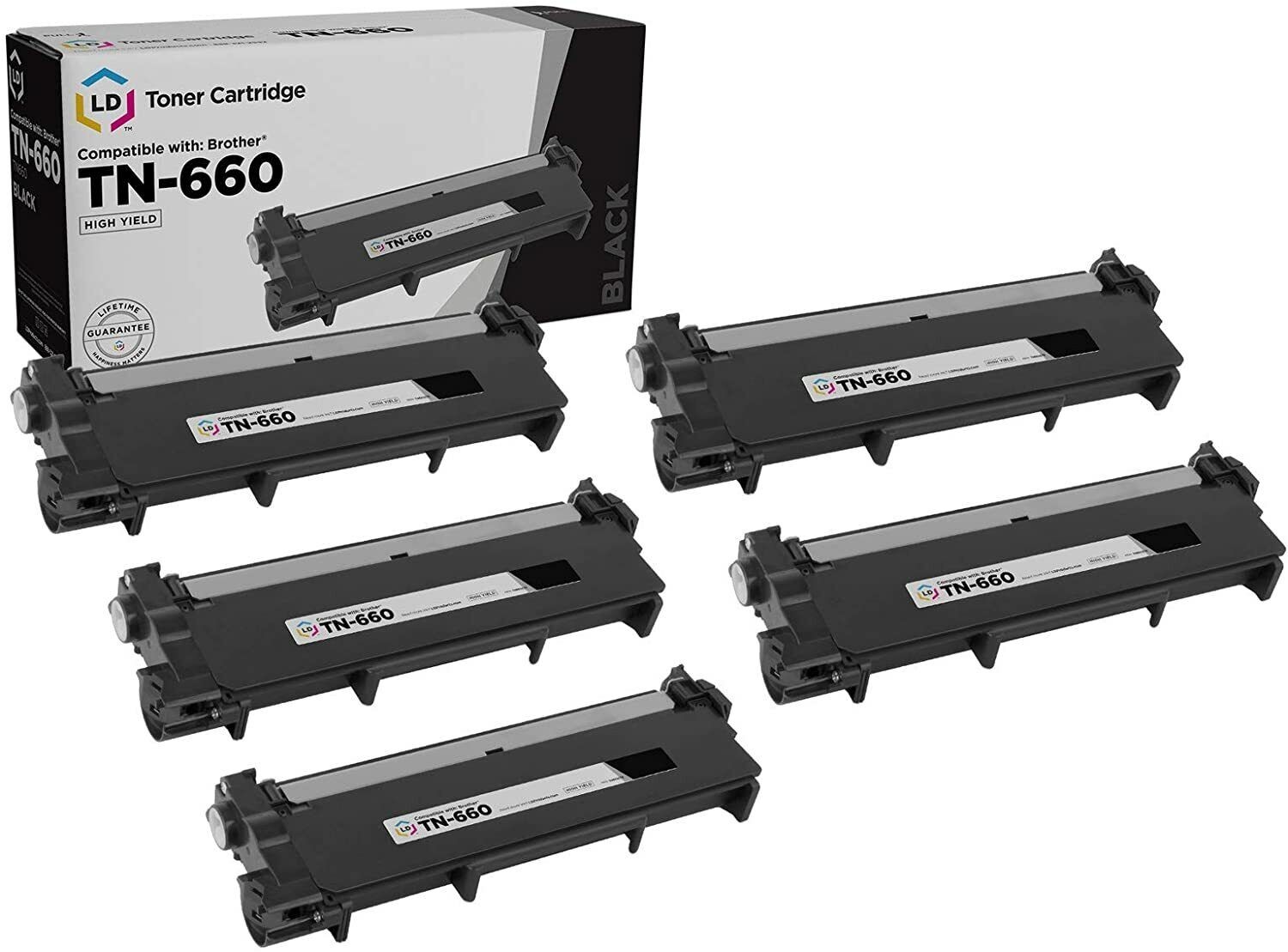 LD 5pk Compatible HY Black Laser Cartridge Set for Brother Toner TN660 Printer