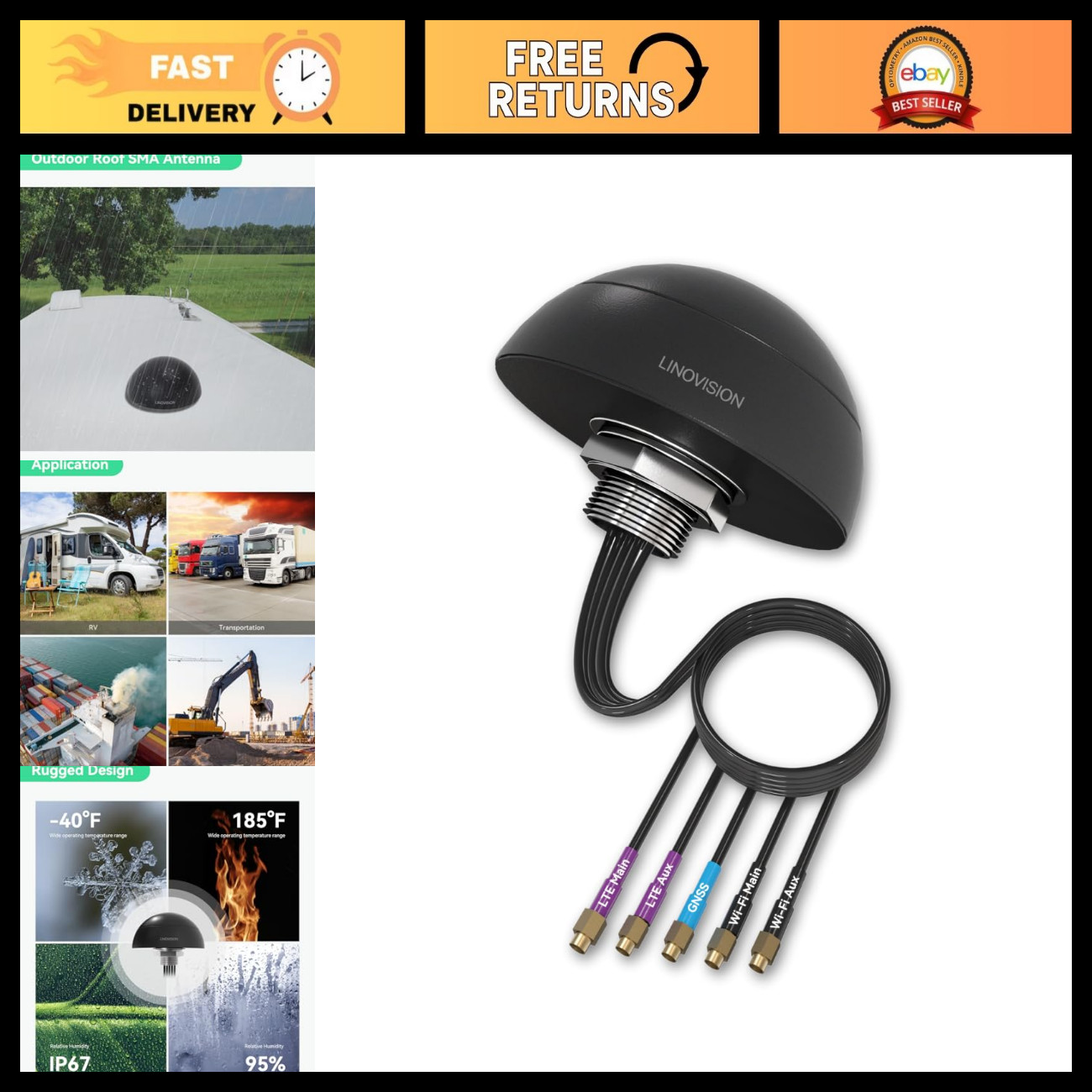 4G LTE MIMO 5-in-1 Roof Antenna - 2x4G, 2xWiFi, 1xGNSS for Enhanced Signal