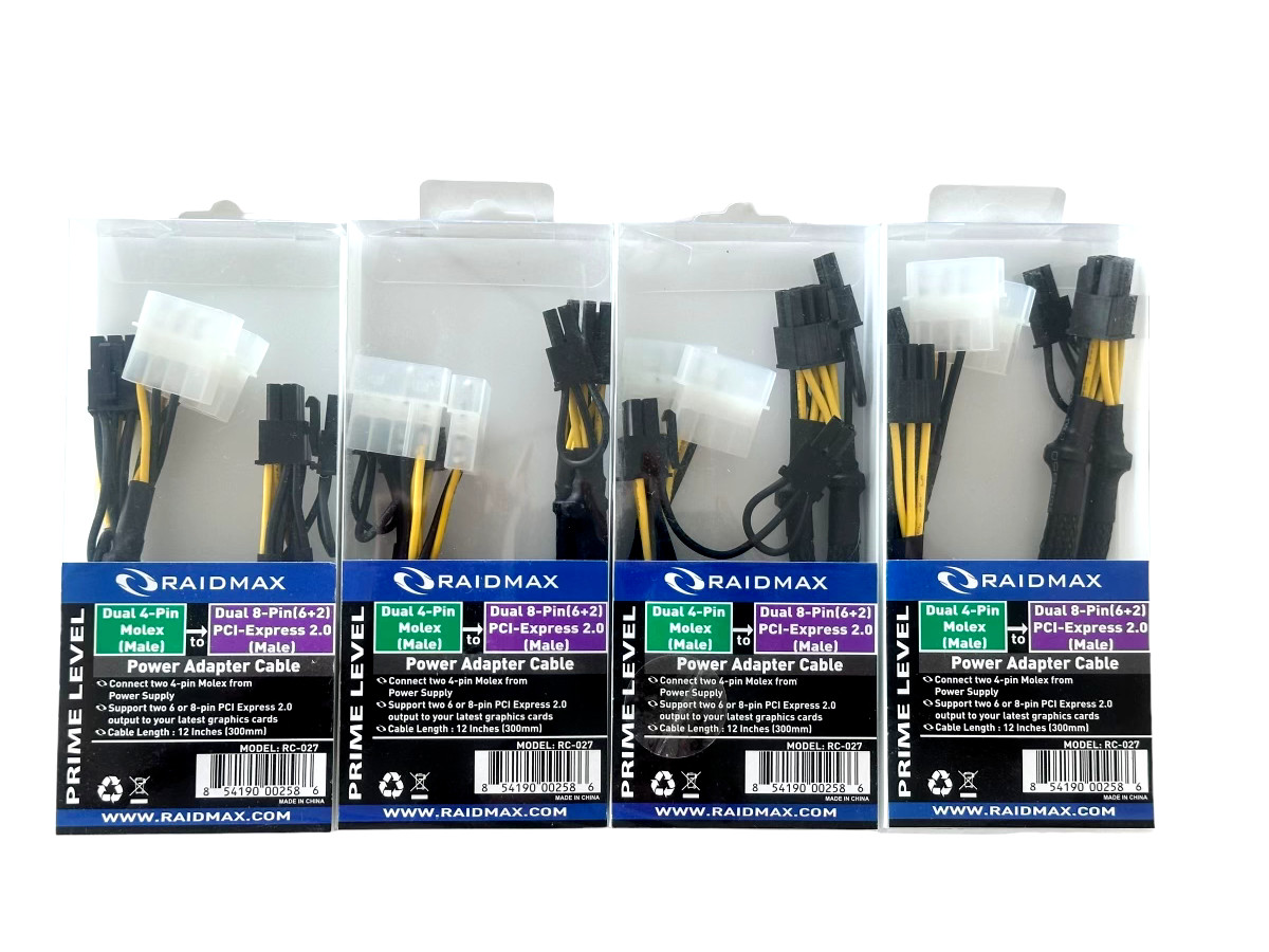 Dual 4-Pin Molex Male to Dual 8-Pin PCI-Express 2.0 Male Adapter Cable *LOT OF 4