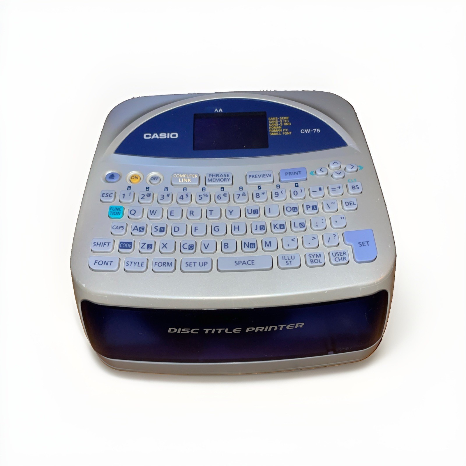 Casio CW-75 Disc Title Printer - Mint - No Cords - 8x AA Battery Powered