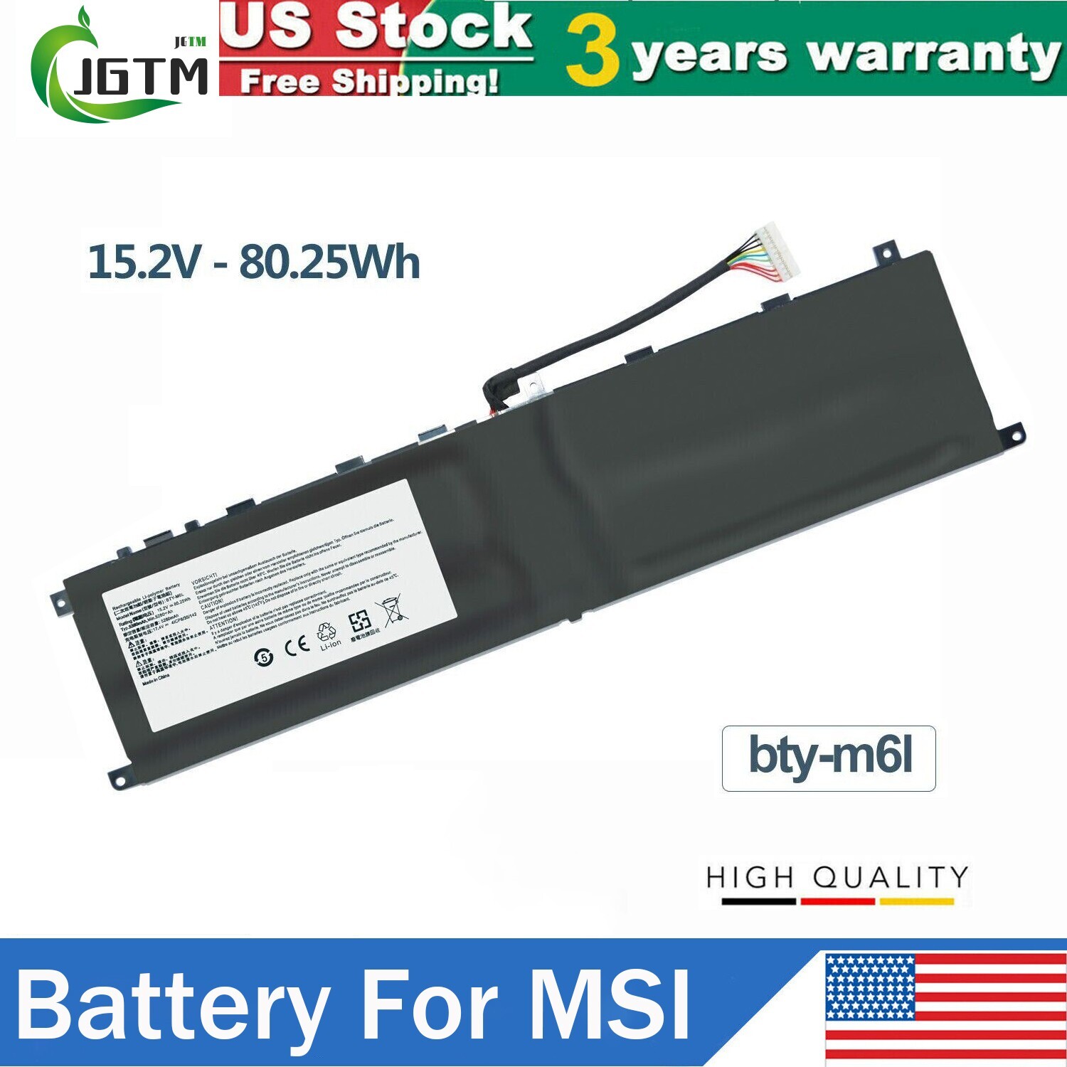 BTY-M6L Battery for MSI GS65 GS75 Stealth Thin8SE 8SF 8RC 8SG 9SD 9SE 9SG Modern