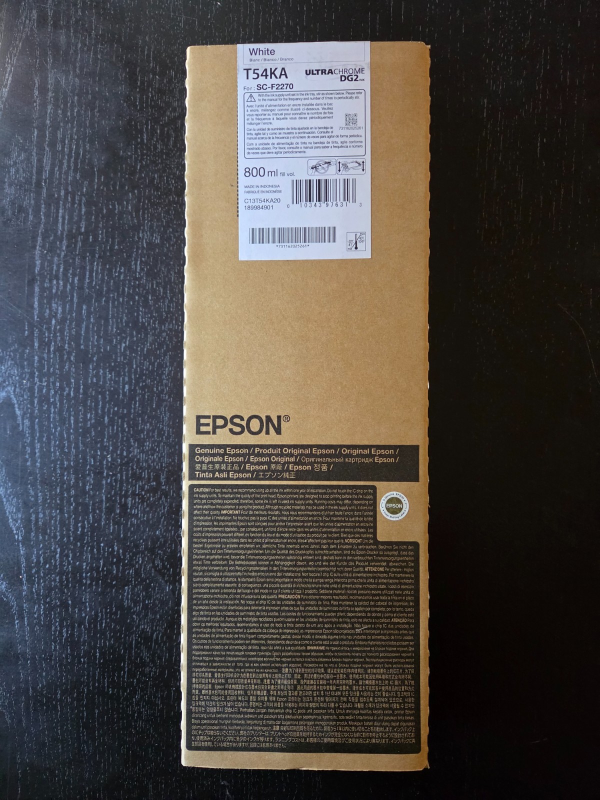 GENUINE Epson UltraChrome DG2 White Ink 800ml For F2270 (T54KA)