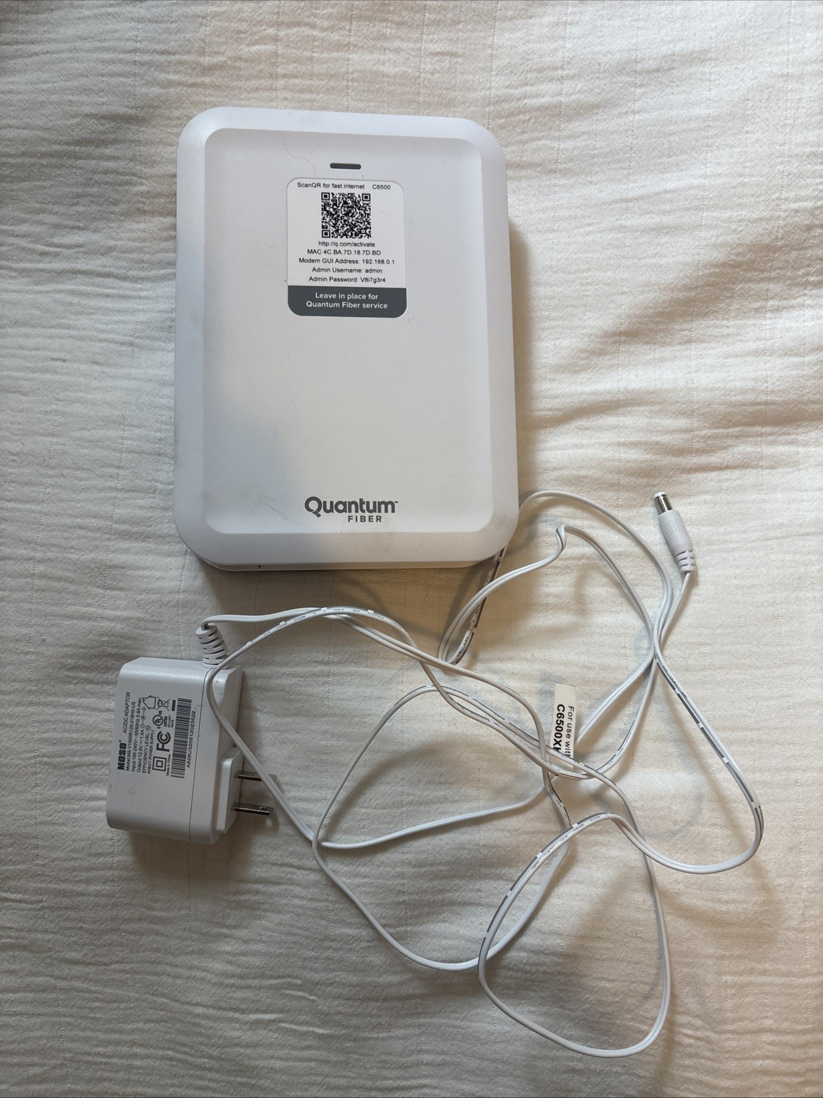 Quantum Fiber Internet C6500XK Fiber Modem Router with Power Cord