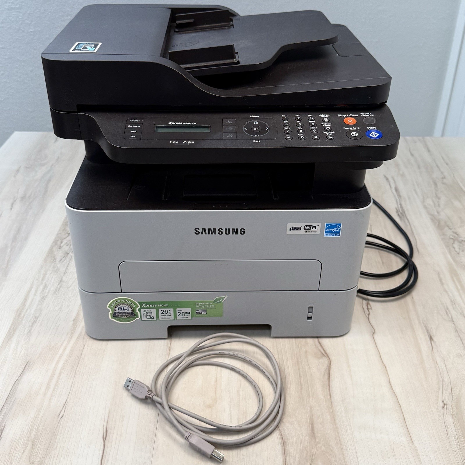 SAMSUNG XPress M2880FW All-In-One WiFi B&W Laser PRINTER Scanner Fax Copy TESTED