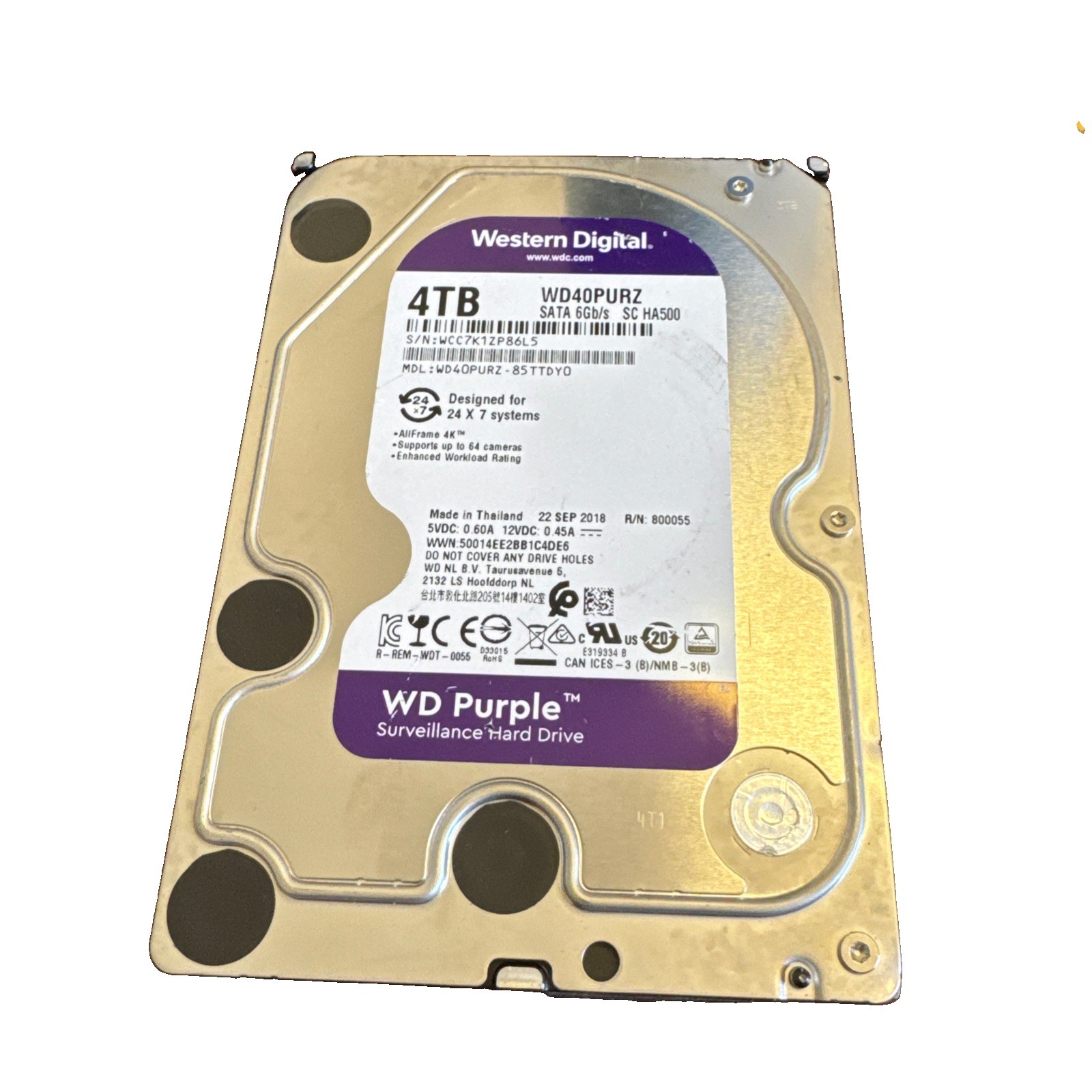 Western Digital WD40PURZ 85TTDYO Purple 4TB 5400RPM 3.5" SATA 64MB HDD