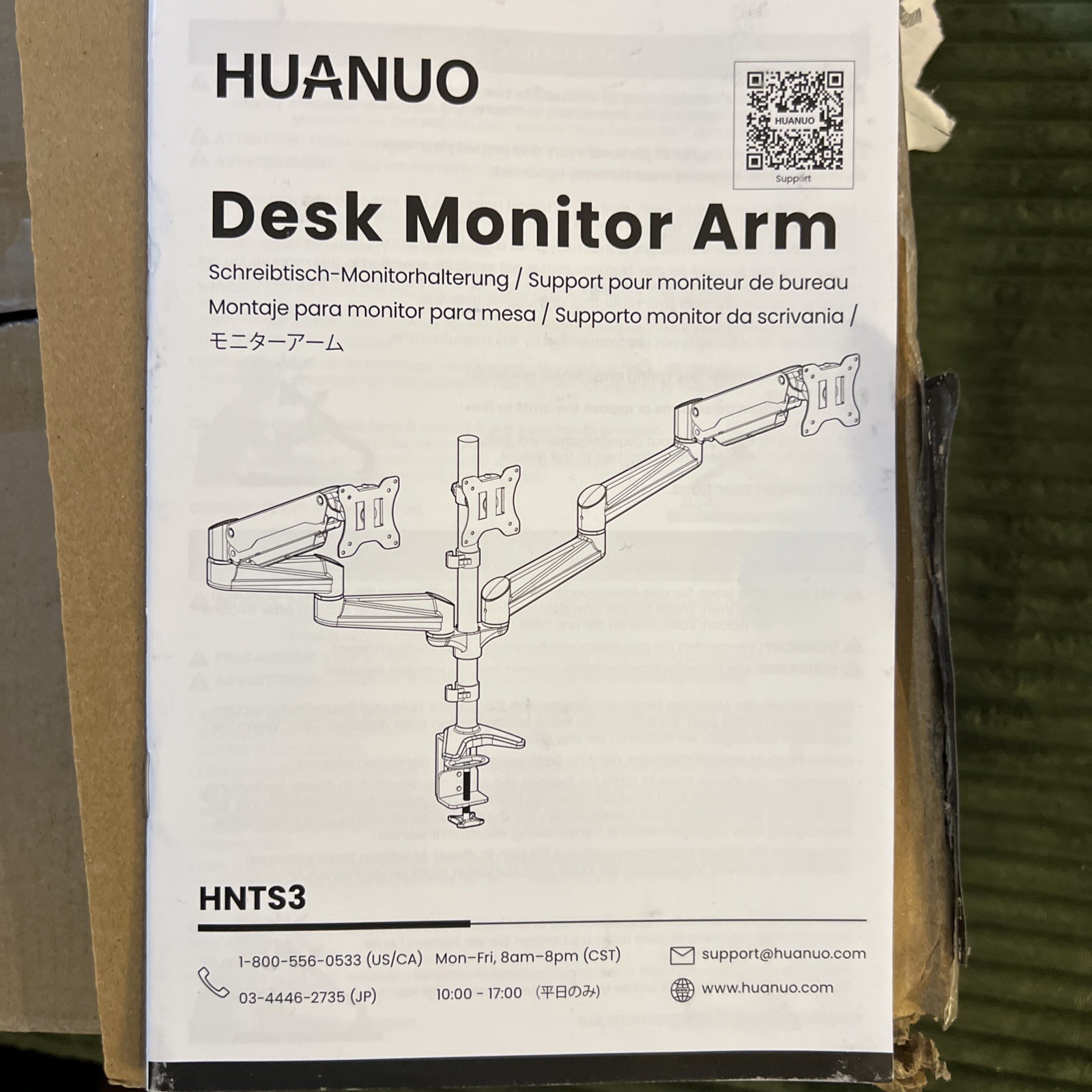 HUANUO Triple Monitor Stand - 3 Monitor Mount with Gas Spring Monitor Arm Fit