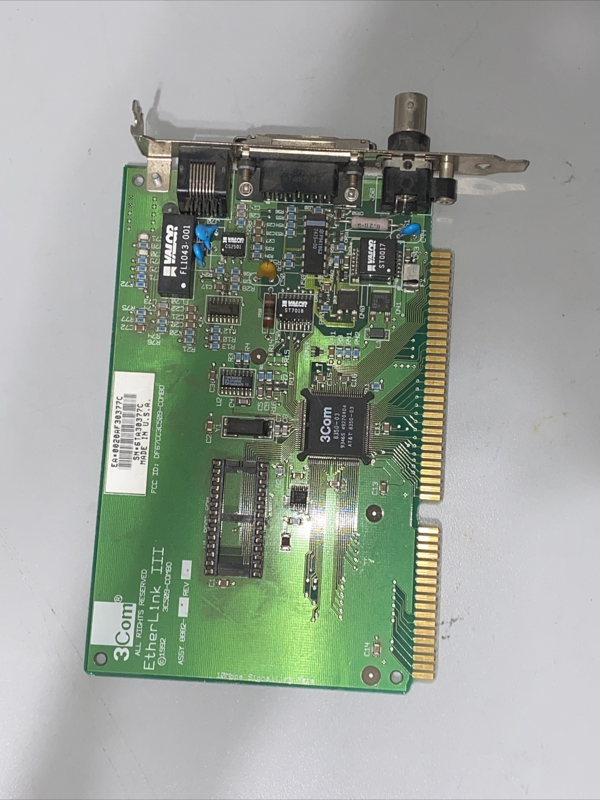 VINTAGE 1992 3COM ETHERLINK III 3C509-COMBO ISA ETHERNET RJ45 / COAX/ THICK LAN1