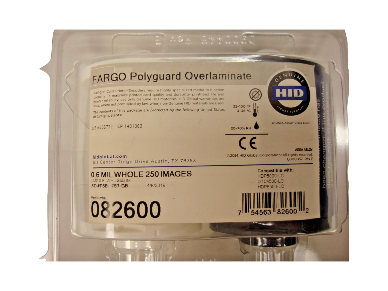 FARGO HID 082600 Polyguard Overlaminate 0.6 MIL 250 Images