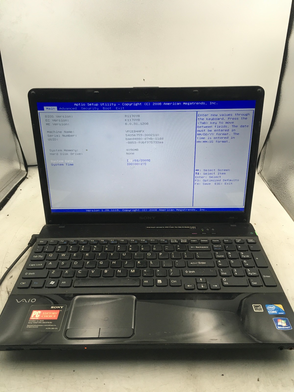 SONY VAIO PCG 71315L - BOOTS TO BIOS - INTEL I3 1ST GEN - 4GB RAM - 15" -READ-BB