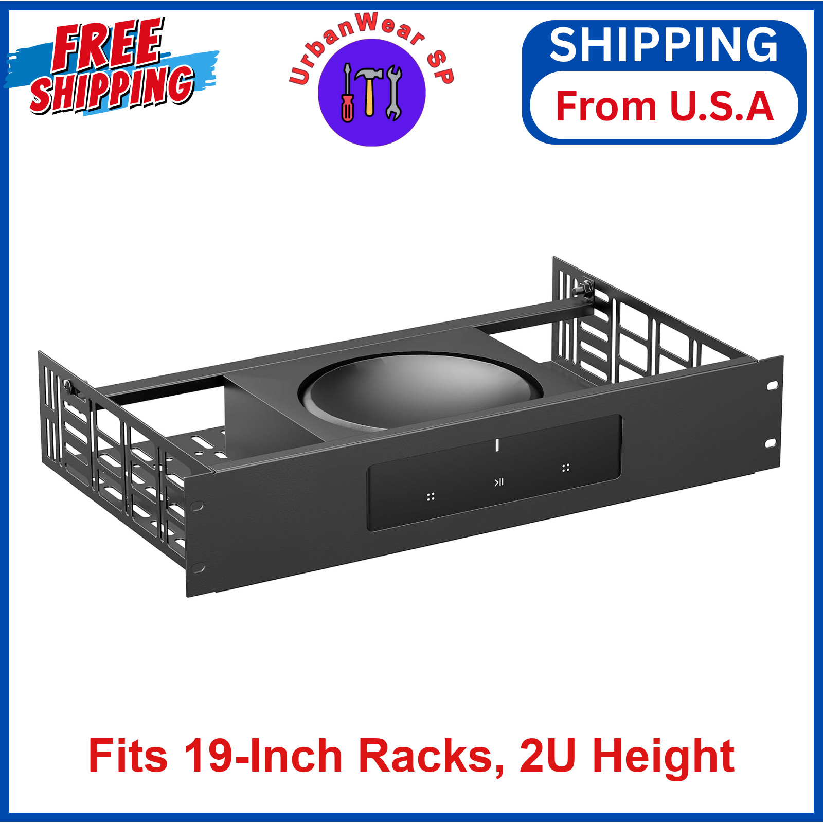 2U Rack Mount Shelf for Sonos Amp Cable Management, Custom Fit, Rear Support Bar