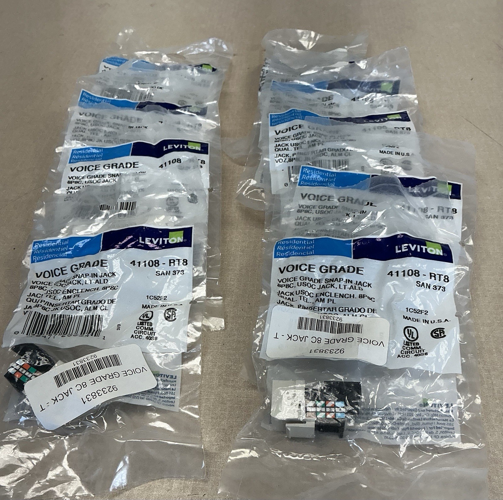 Leviton 41108-RT8 8P8C  Voice Grade Snap-in Jack Light Almond