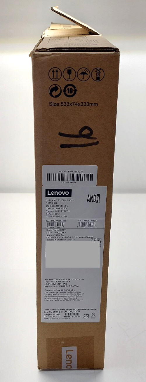 Lenovo 82C7 V15-ADA 15.6" FHD TN AMD A3150U 2.4 GHz 8GB RAM 256GB SSD Win10 Pro