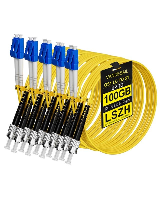 5 PCS LC To ST Fiber Patch Cable Single Mode OS1 9/125m Duplex 1.5M/4.9ft
