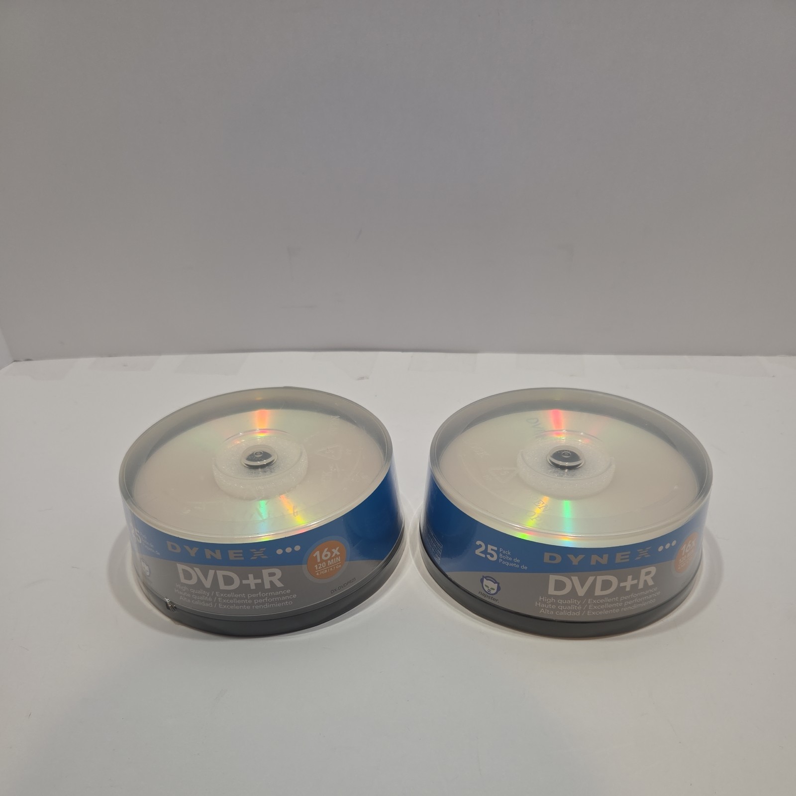 2 New packs of Dynex 25-Pack - 16x DVD+R Disc Spindle - (DX-DVDPR25)