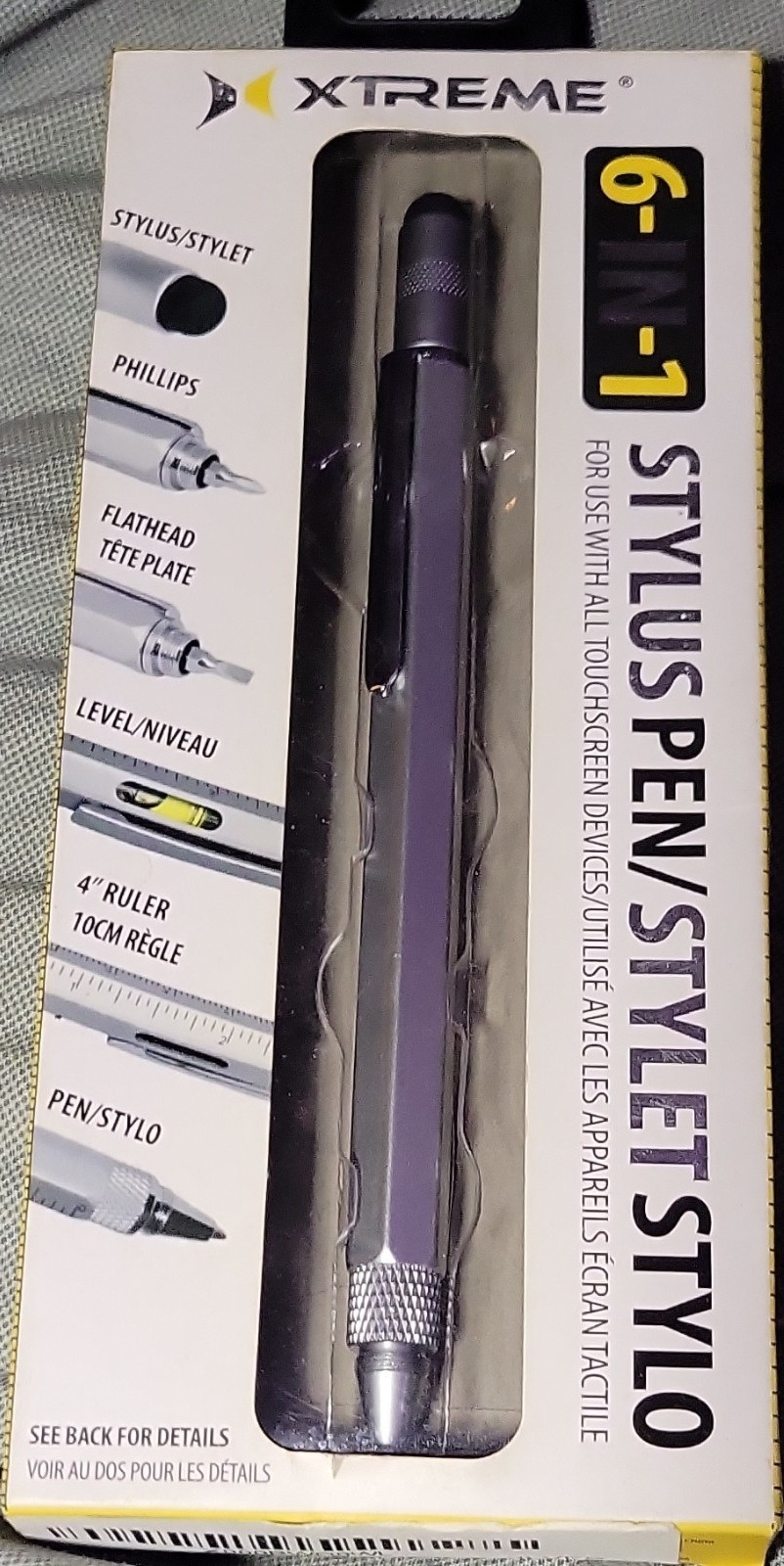 XTREME 6-in-1 Stylus Pen w/ Ruler & Level, Silver Metal, Universal