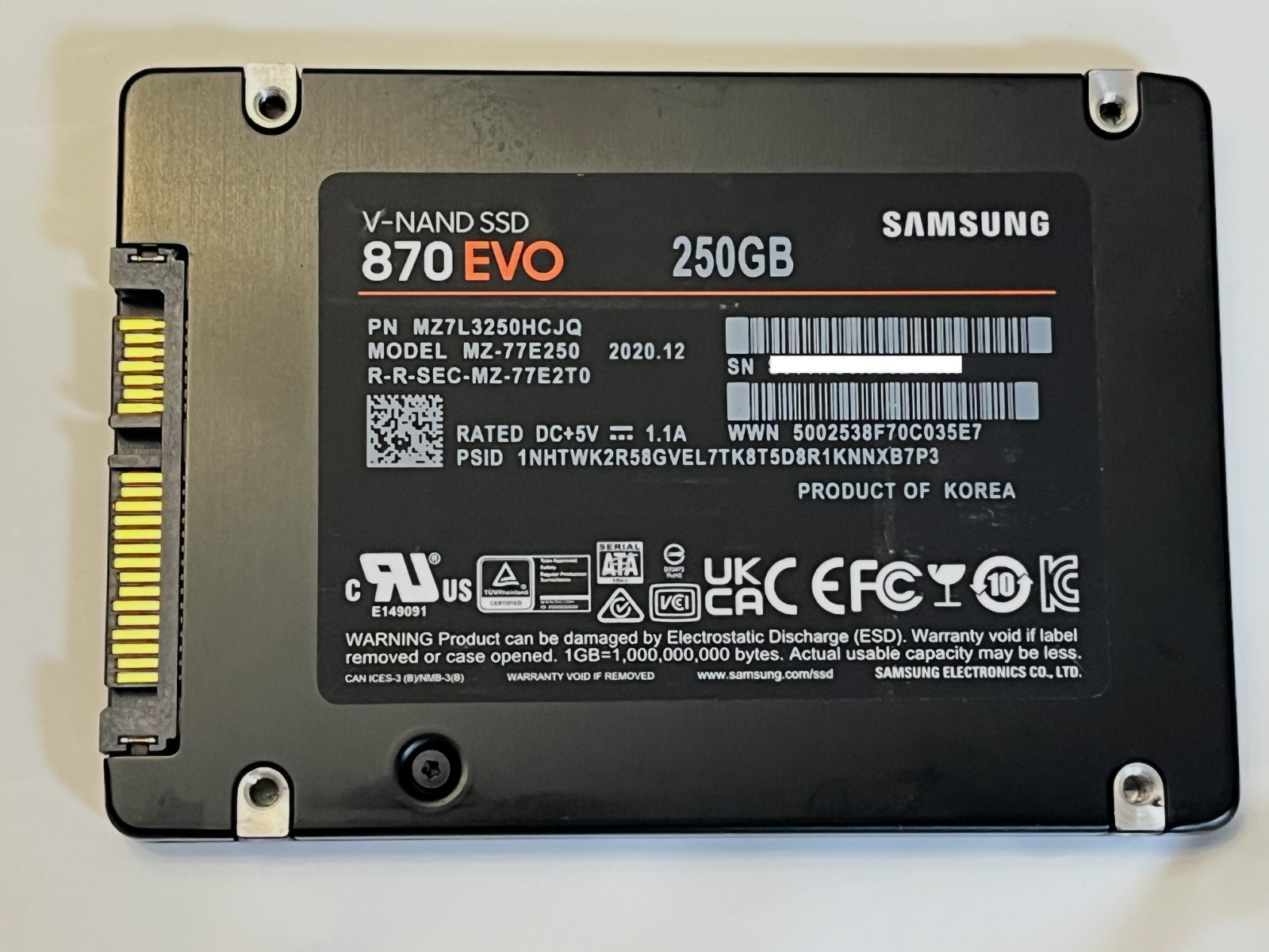 Samsung 870 EVO 256GB SSD MZ-77E250 SATA 2.5" Solid State Drive Tested 97%
