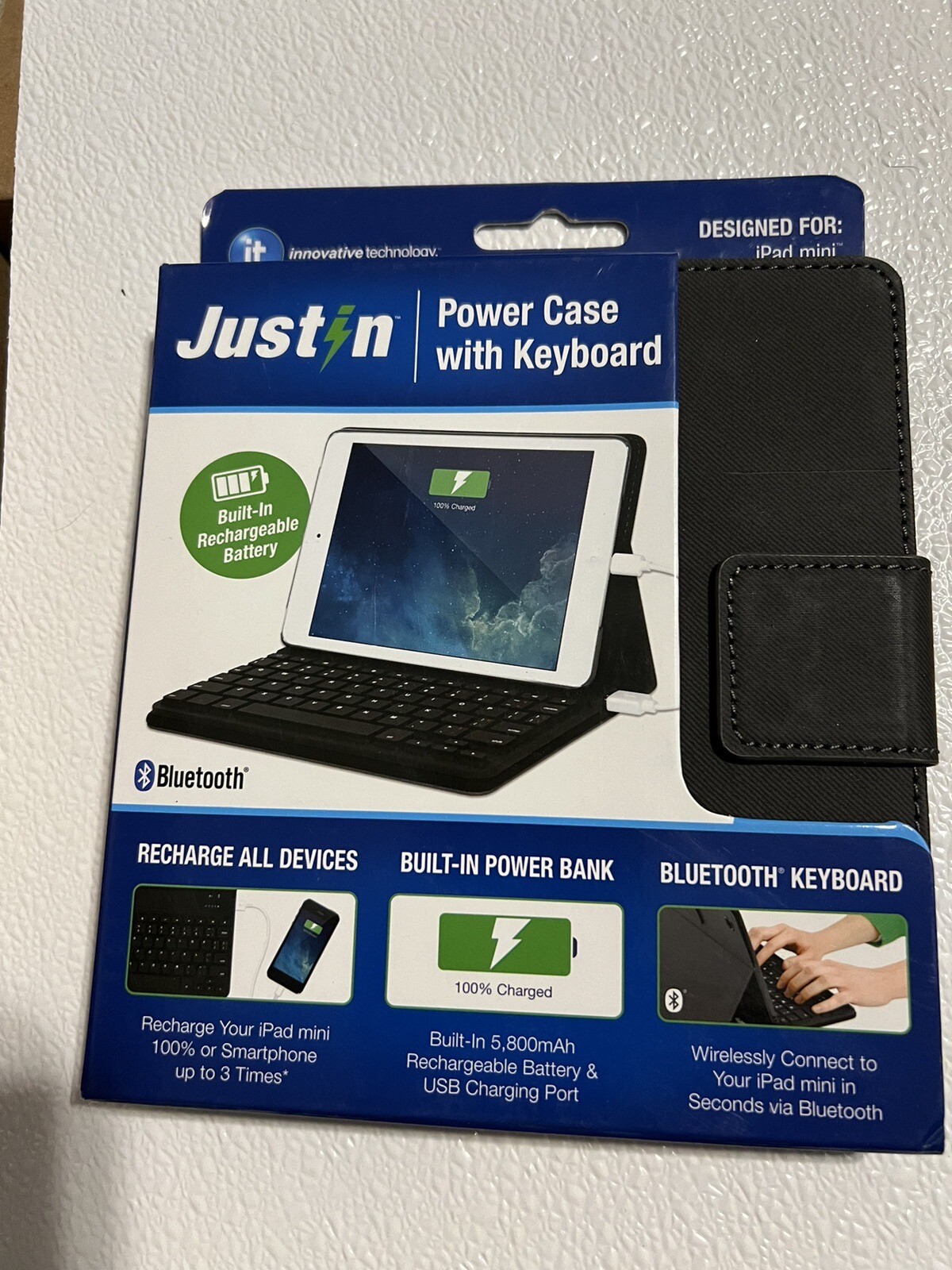 Justin Case Rechargeable Power Case with Battery and Keyboard for iPad Mini