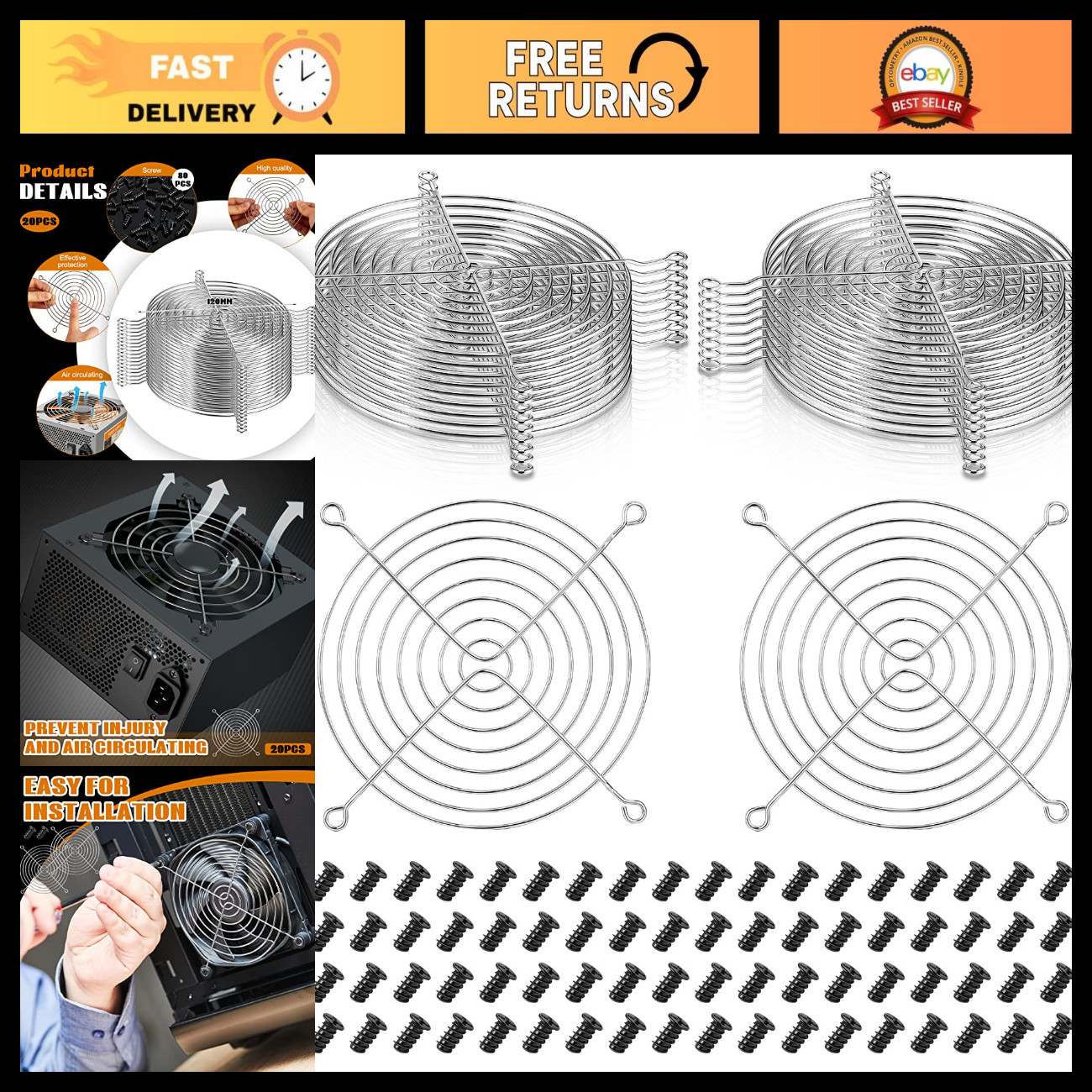 20 Pack 120mm PC Fan Grill Guard Cover with Screws - Protect Your Fans