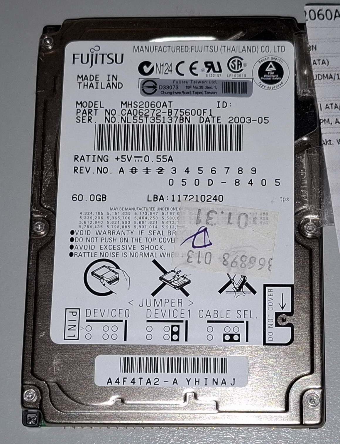 ❇️ Fujitsu 60GB ☯ MHS2060AT ► SMART:ok ☘️IDE ATA 2.5” HDD ✔ Used ❇️