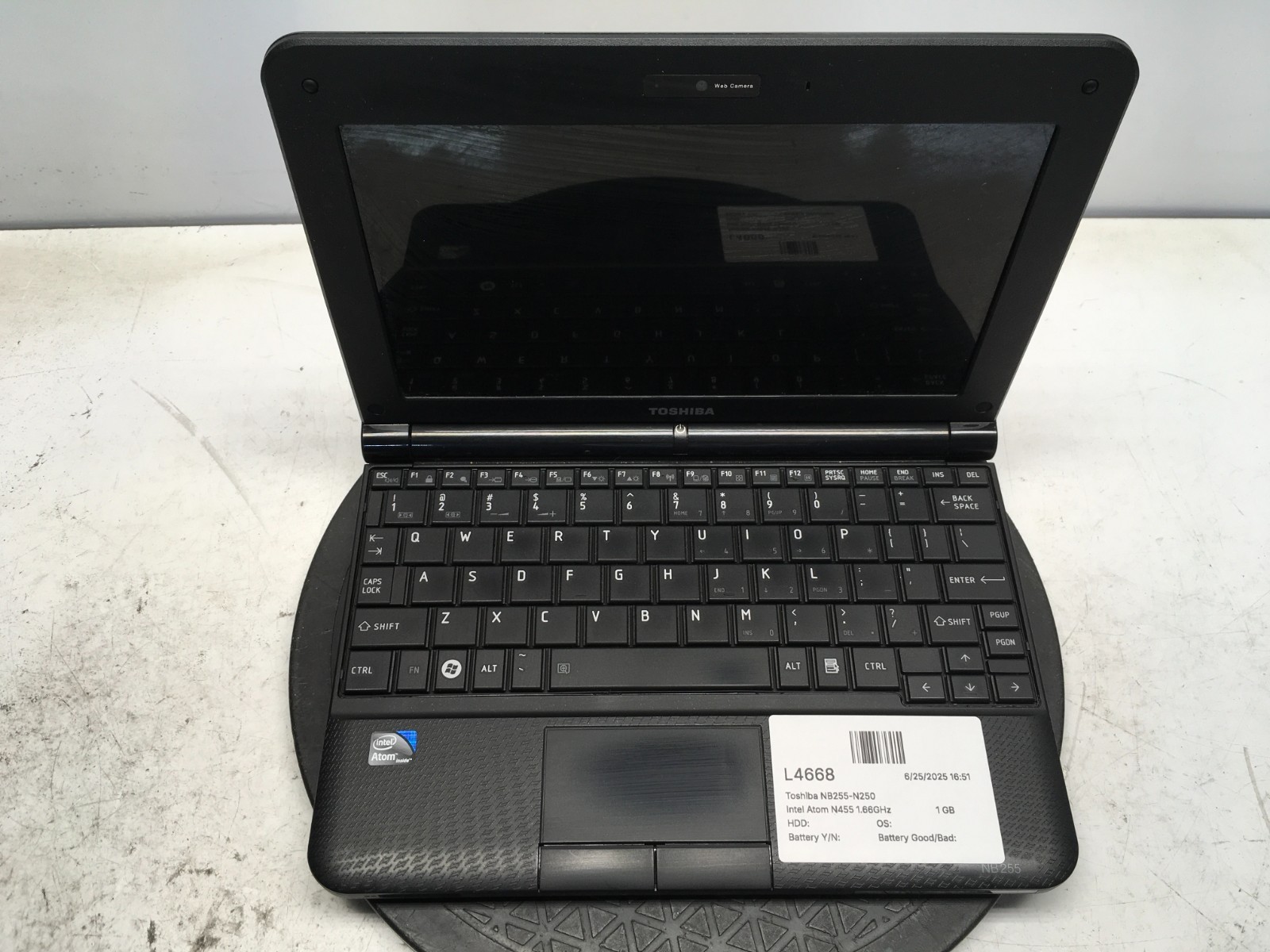 Toshiba NB255-N250 Intel Atom N455 1.66GHz 1 GB NO HDD/Battery