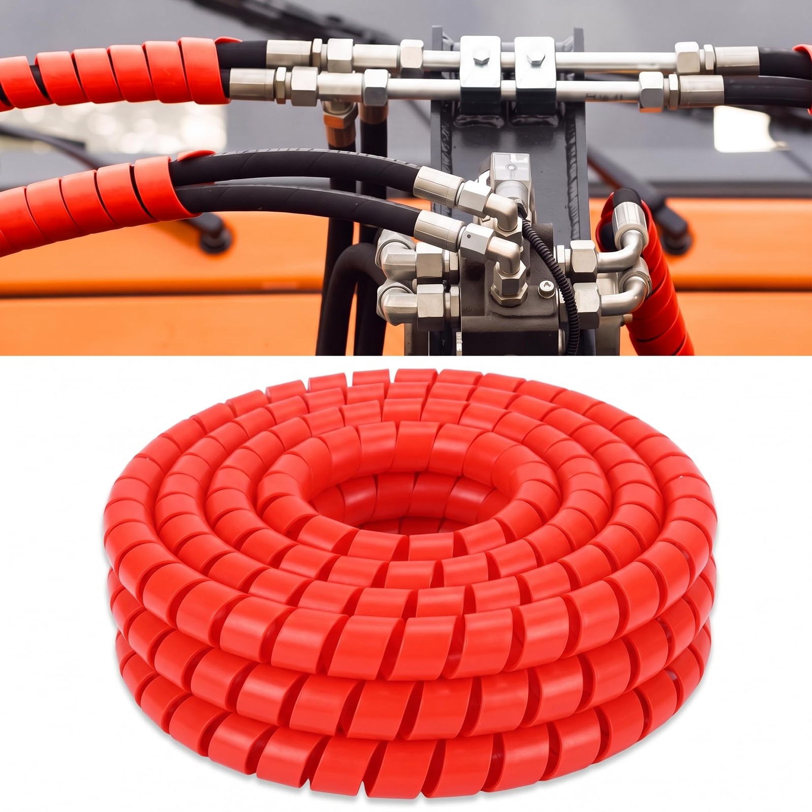 25Ft Hydraulic Hose Protector 1 Inch Spiral Hose Wrap Cover Red