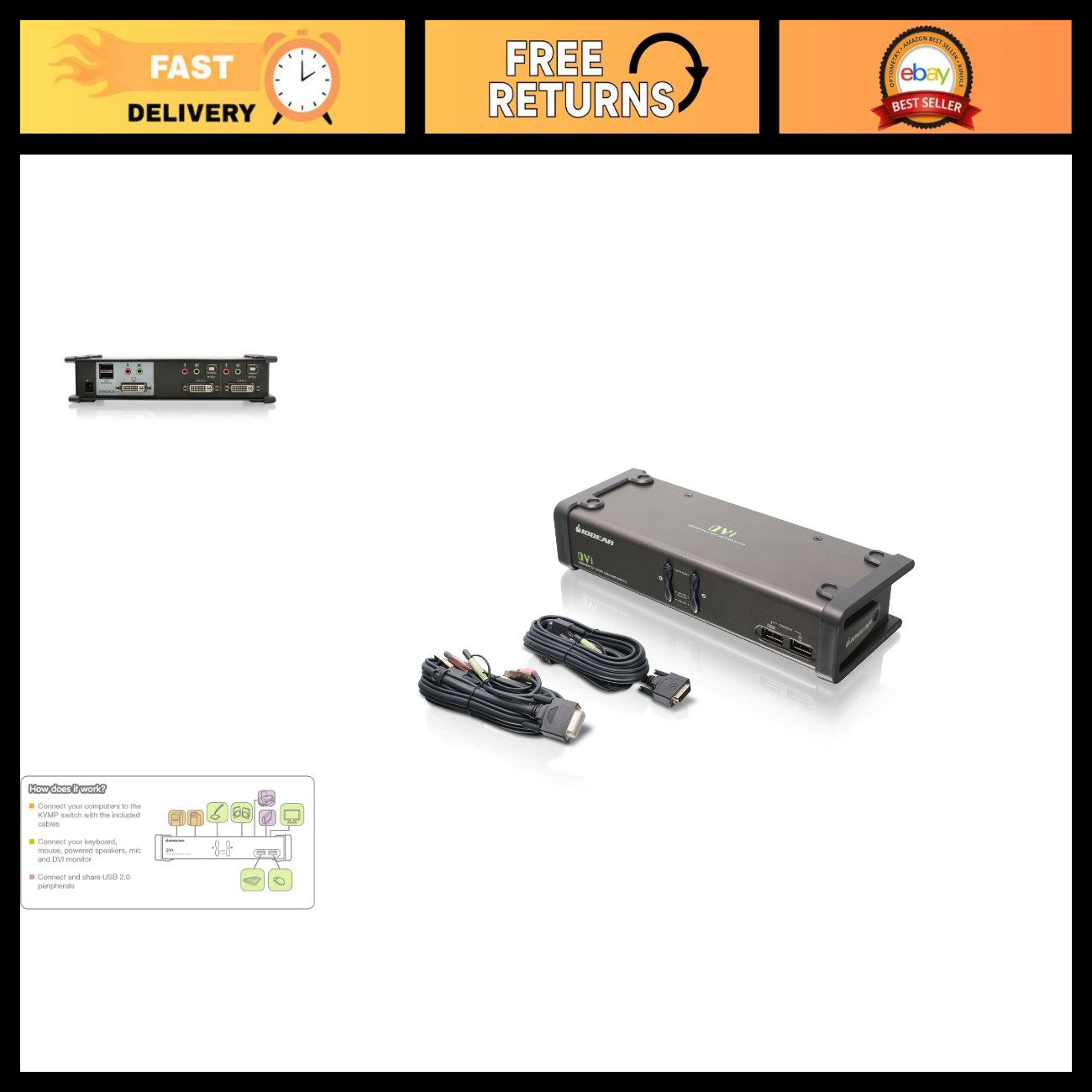 2-Port DVI KVMP Switch with Cables - TAA Compliant, Black, Dual Monitor Support