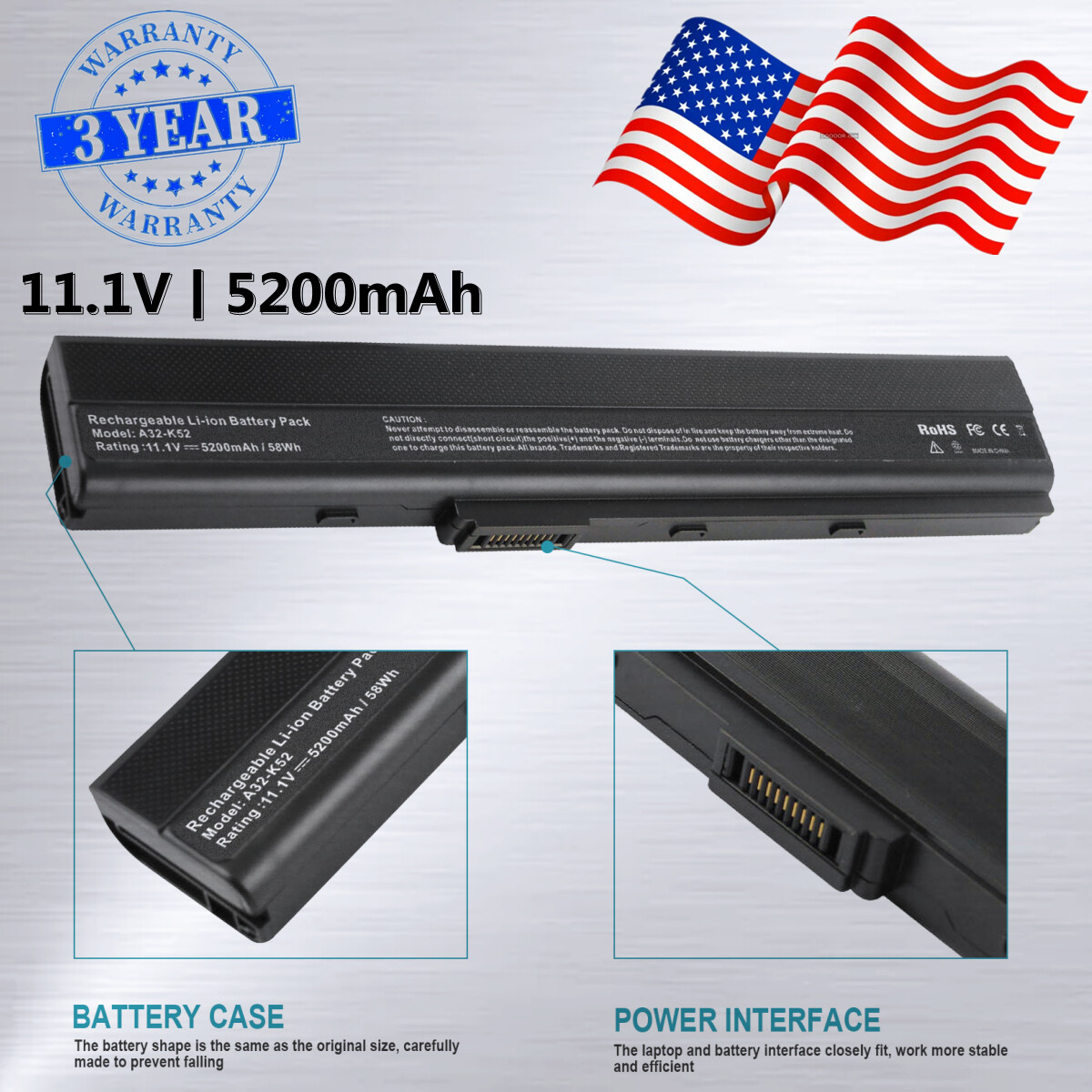 Battery For ASUS K52 K52N N82 A52 A32-K52 A42-K52 A41-K52 A32-N82 X52F X52N 58W