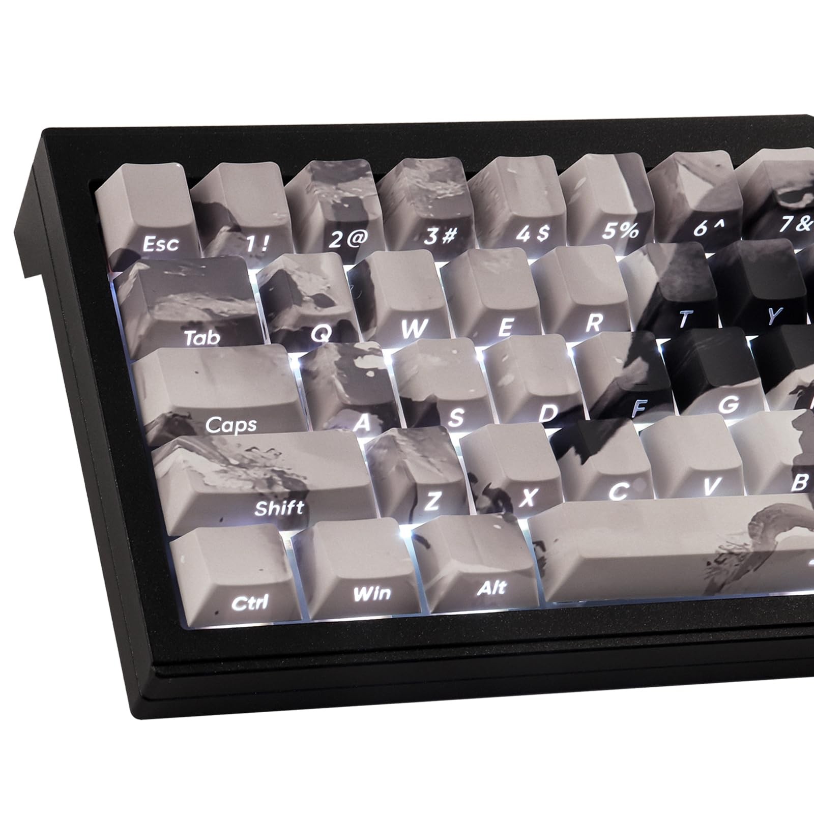 135 PCS PBT Side Printed Keycaps Shine Through Gray White Inked Bird Custom