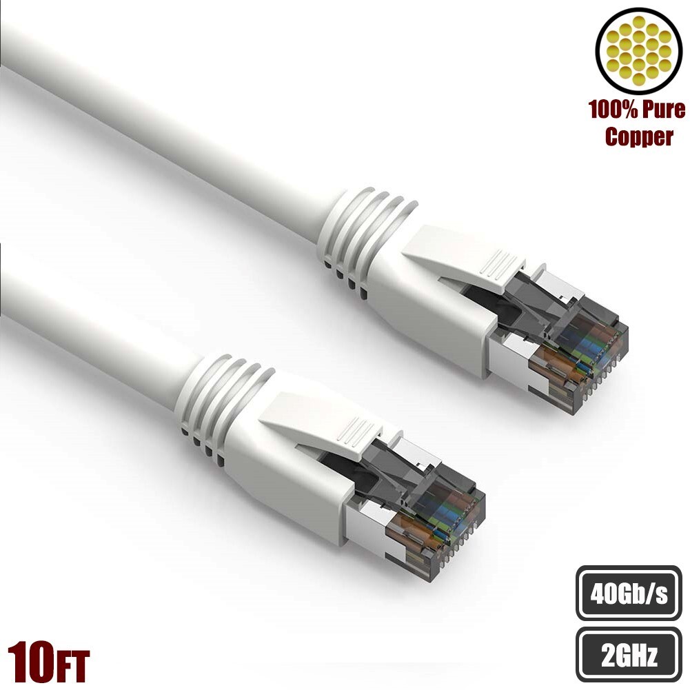10FT CAT8 RJ45 Network LAN Ethernet Patch Cable S/FTP 2GHz 40Gbps Copper White