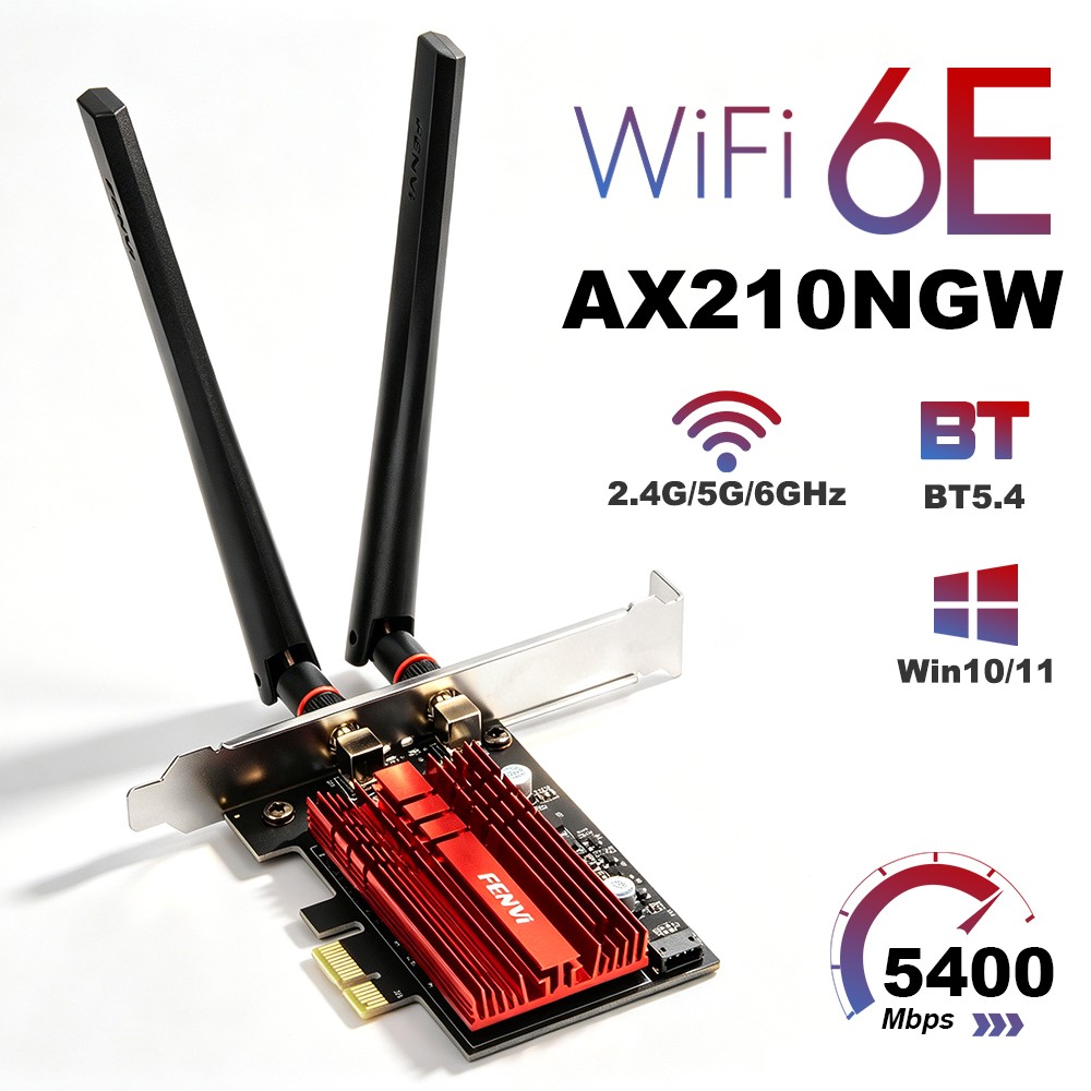 FENVI Intel AX210NGW WiFi 6E PCIe Card AX5400 BT5.4 Tri-Band for Desktop Adapter